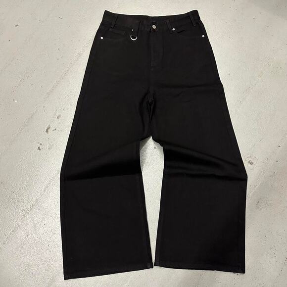 SOLID BLACK WIDE LEG BAGGY DENIM WAIST 30 FLAT